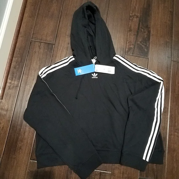 Adidas Cropped Hoodie CR4766 Black Noir Sweatshirt  Size XL NEW - Picture 4 of 11